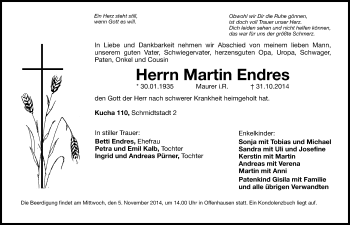 Traueranzeige von Martin Endres von Hersbrucker Zeitung